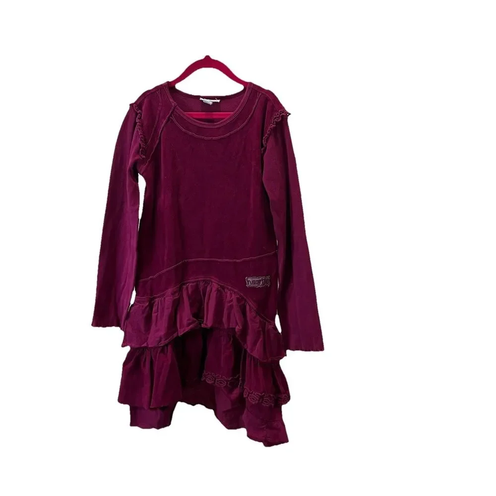 Girls Naartjie Size 8 Pink Magenta Velour Dress Tulle Accents Ruffle Long Sleeve